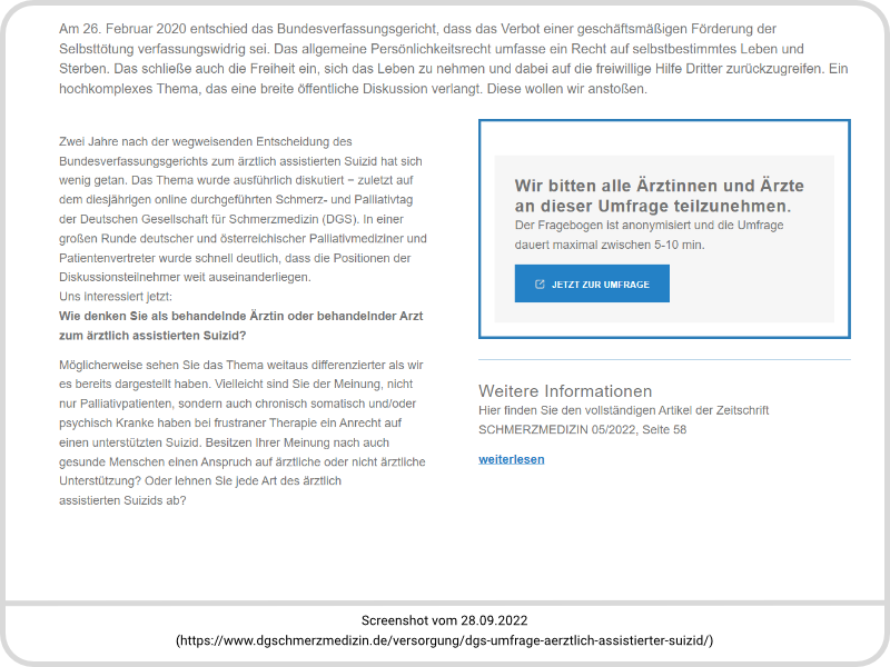 DGS Umfrage zum ärztlich assistierten Suizid gestartet
